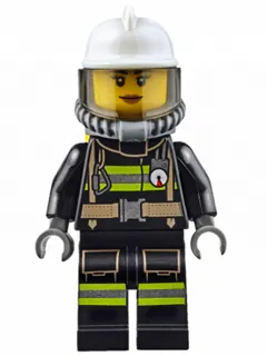 Fire - Reflective Stripes with Utility Belt, White Fire Helmet, Breathing Neck Gear with Air Tanks, Trans-Brown Visor, Nougat Lips Smile