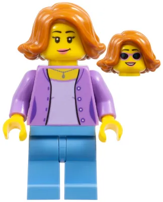 Medium Lavender Jacket over Lavender Shirt, Medium Blue Legs, Dark Orange Female Hair Short Swept Sideways