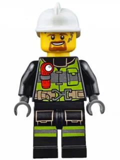 Fire - Reflective Stripes with Utility Belt and Flashlight, White Fire Helmet, Dark Orange Moustache and Goatee, Splotches