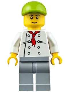 Chef - White Torso with 8 Buttons, Light Bluish Gray Legs, Lime Short Bill Cap (Fire Station Hot Dog Vendor)