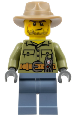 Volcano Explorer - Male, Shirt with Belt and Radio, Dark Tan Fedora Hat, Crooked Smile and Scar
