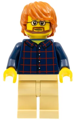 Plaid Button Shirt Front and Back, Tan Legs, Dark Orange Tousled Hair