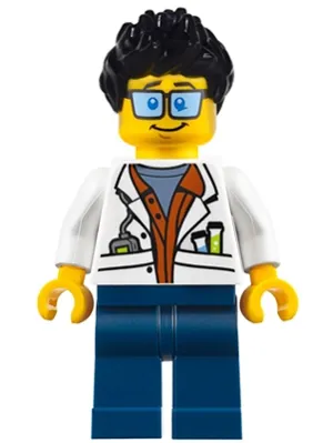 City Jungle Scientist - White Lab Coat with Test Tubes, Dark Blue Legs, Black Ruffled Hair