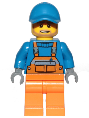 Overalls with Safety Stripe Orange, Orange Legs, Blue Short Bill Cap, Dark Tan Angular Beard