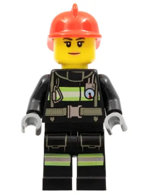 Fire - Reflective Stripes with Utility Belt, Red Fire Helmet, Nougat Lips Closed Mouth Smile