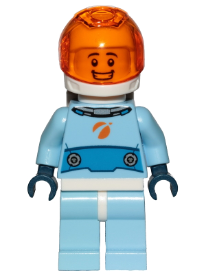 Astronaut - Male, Bright Light Blue Spacesuit with Blue Belt, Trans-Orange Visor, Open Mouth Smile