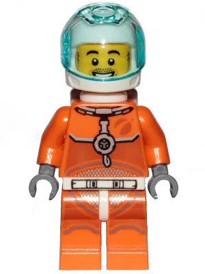 Astronaut - Male, Orange Spacesuit with Dark Bluish Gray Lines, Trans-Light Blue Visor, Stubble
