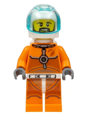 Astronaut - Male, Orange Spacesuit with Dark Bluish Gray Lines, Trans-Light Blue Visor, Black Angular Beard