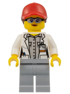 Scientist - Female, Red Ball Cap with Reddish Brown Ponytail, Blue Goggles and Light Bluish Gray Legs