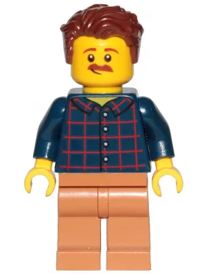 Dad - Dark Blue Plaid Button Shirt, Medium Nougat Legs, Reddish Brown Hair Swept Left Tousled