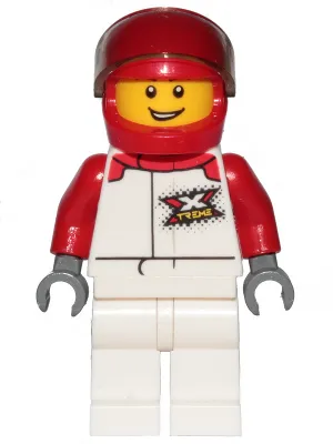 Race Car Driver - Male, White and Red Racing Suit with 'XTREME' Logo, White Legs, Red Helmet, Trans-Brown Visor