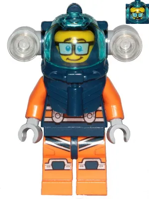 Deep Sea Diver - Male, Dark Blue Helmet, Side Lamps, Glasses, Smile / Shocked