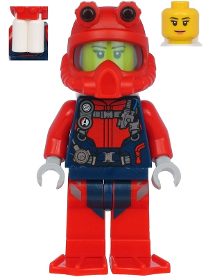 Scuba Diver - Female, Nougat Lips Smile, Red Helmet, White Air Tanks, Red Flippers