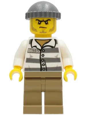 Police - Jail Prisoner 86753 Prison Stripes, Dark Tan Legs, Dark Bluish Gray Knit Cap
