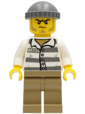 Police - Jail Prisoner 86753 Prison Stripes, Dark Tan Legs, Dark Bluish Gray Knit Cap