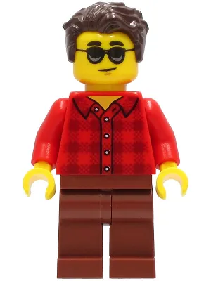 Man - Red Plaid Flannel Shirt, Reddish Brown Legs, Dark Brown Hair, Sunglasses