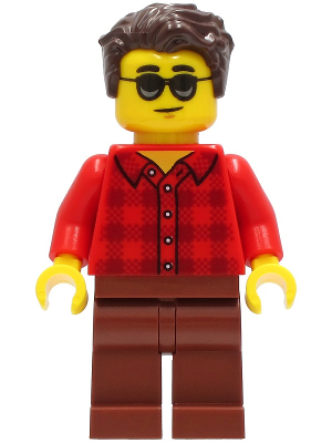 Man - Red Plaid Flannel Shirt, Reddish Brown Legs, Dark Brown Hair, Sunglasses