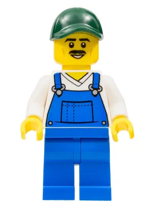 Street Sweeper - Male, Blue Overalls over V-Neck Shirt, Blue Legs, Dark Green Cap, Moustache