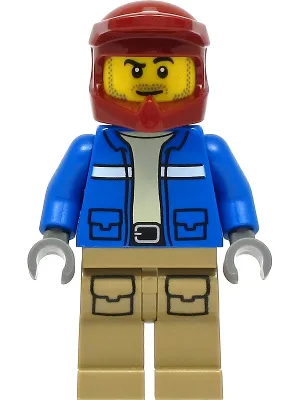 Wildlife Rescue Explorer - Male, Blue Jacket, Dark Red Helmet, Dark Tan Legs with Pockets, Beard