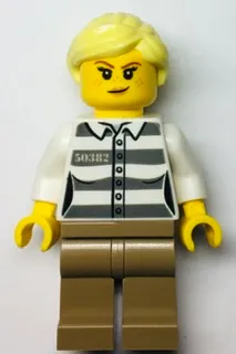 Police - Jail Prisoner 50382 Prison Stripes, Female, Dark Tan Legs, Smirk with Nougat Lips, and Bright Light Yellow Ponytail