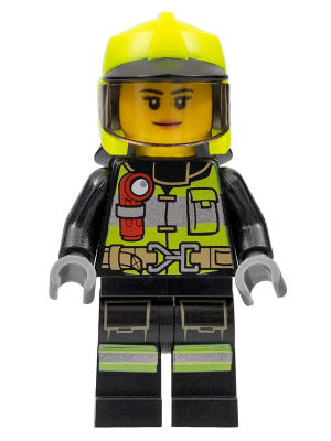 Fire - Female, Reflective Stripes with Utility Belt and Flashlight, Neon Yellow Fire Helmet, Trans-Brown Visor
