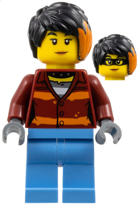 Police Crook - Female, Dark Red Torso with Orange Stripes, Medium Blue Legs, Black Hair with Orange Highlights (Daisy Kaboom)