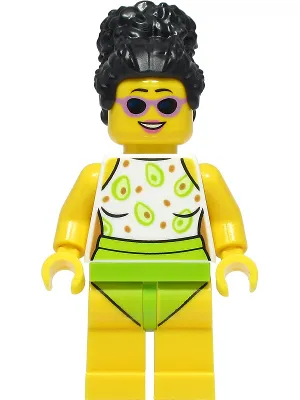 Beach Tourist - Female, White and Lime Swimsuit, Black Hair