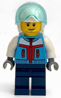 Stunt Plane Pilot - Male, Dark Azure Jacket, Dark Blue Legs, White Helmet, Trans-Light Blue Visor, Stubble