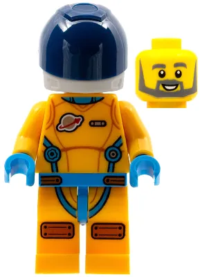 Lunar Research Astronaut - Male, Bright Light Orange and Dark Azure Suit, White Helmet, Dark Blue Visor, Beard
