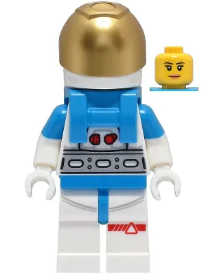 Lunar Research Astronaut - Female, White and Dark Azure Suit, White Helmet, Metallic Gold Visor, Nougat Lips Smile