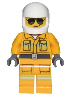 Fire - Reflective Stripes, Bright Light Orange Suit, White Helmet, Sunglasses