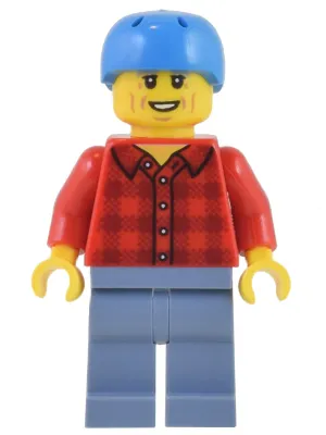 Electric Scooter Rider - Red Plaid Flannel Shirt, Sand Blue Legs, Dark Azure Helmet, Light Bluish Gray Eyebrows
