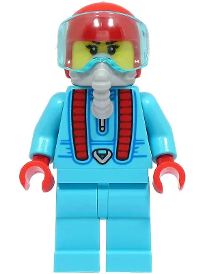Stuntz Driver - Female, Medium Azure Jumpsuit and Legs, Red Helmet, Trans-Light Blue Visor, Light Bluish Gray Oxygen Mask