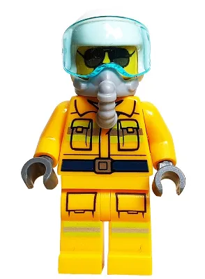 Fire - Reflective Stripes, Bright Light Orange Suit, White Helmet, Breathing Apparatus, Sunglasses