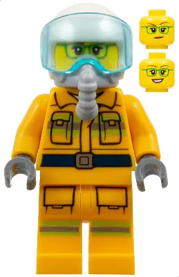 Fire - Reflective Stripes, Bright Light Orange Suit, White Helmet, Breathing Apparatus, Green Glasses