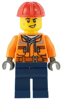 Construction Worker - Male, Orange Safety Jacket, Reflective Stripe, Sand Blue Hoodie, Dark Blue Legs, Red Construction Helmet