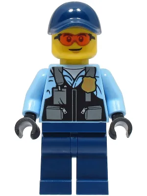 Police - City Officer Male, Safety Vest with Police Badge, Dark Blue Legs, Dark Blue Cap, Safety Glasses