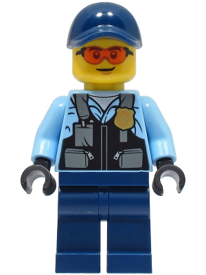 Police - City Officer Male, Safety Vest with Police Badge, Dark Blue Legs, Dark Blue Cap, Safety Glasses