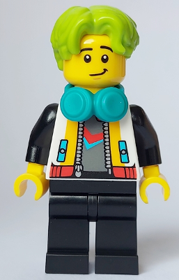DJ - Male, White Jacket, Black Legs, Lime Hair, Dark Turquoise Headphones