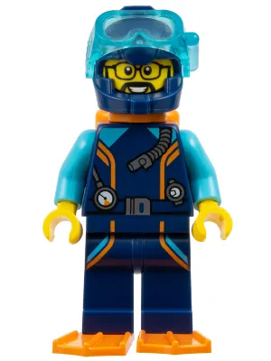 Arctic Explorer Diver - Male, Dark Blue Diving Suit and Helmet, Orange Air Tanks and Flippers, Trans-Light Blue Diver Mask, Beard and Glasses