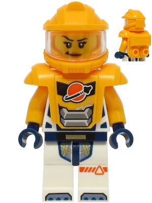 Astronaut - Female, White Spacesuit with Bright Light Orange Arms, Bright Light Orange Helmet, Trans-Clear Visor, Bright Light Orange Armor with Ingot