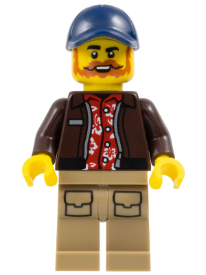 City Jungle Pilot - Male, Dark Brown Jacket over Red Hawaiian Shirt, Dark Tan Legs with Pockets, Dark Blue Cap, Beard
