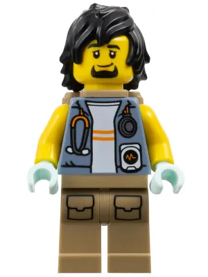 City Jungle Explorer - Sand Blue Jacket, Stethoscope, Dark Tan Legs, Black Hair, Backpack