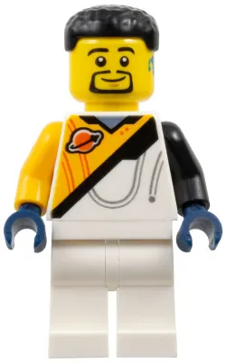 Space Explorer - Male, Bright Light Orange and White Spacesuit, Black Short Hair and Goatee, Hearing Aid