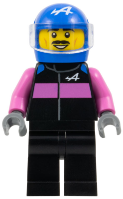 Formula 1 Driver, Alpine - Male, Black and Dark Pink Racing Suit, Blue Helmet, Trans-Clear Visor, Moustache