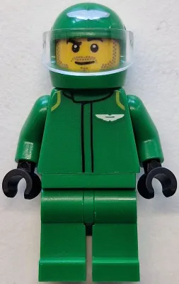 Formula 1 Driver, Aston Martin - Male, Green Racing Suit and Helmet, Trans-Clear Visor, Stubble