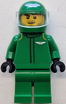 Formula 1 Driver, Aston Martin - Male, Green Racing Suit and Helmet, Trans-Clear Visor, Stubble