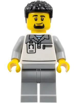 Formula 1 Transport Truck Driver - Male, Light Bluish Gray and White Polo Shirt, Light Bluish Gray Legs, Black Hair, Goatee