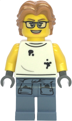 Scrapyard Worker - Female, White Sleeveless Shirt with Oil Stains, Sand Blue Legs with Shirt Sleeves with Oil Stains, Medium Nougat Wavy Hair, Glasses