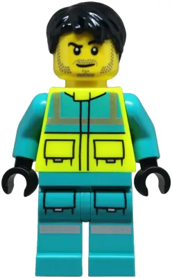 Paramedic - Male, Dark Turquoise and Neon Yellow Safety Vest, Legs with Silver Reflective Stripes, Black Hair